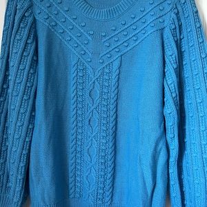 LOFT blue crewneck sweater size medium with puffed sleeves and bobble detail